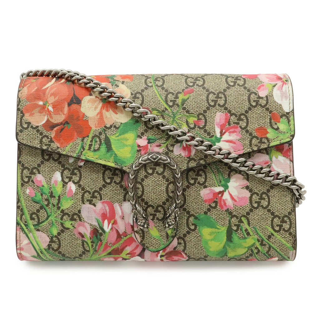 Gucci Dionysus GG Blooms Chain Wallet Shoulder Bag Beige Cream Pink